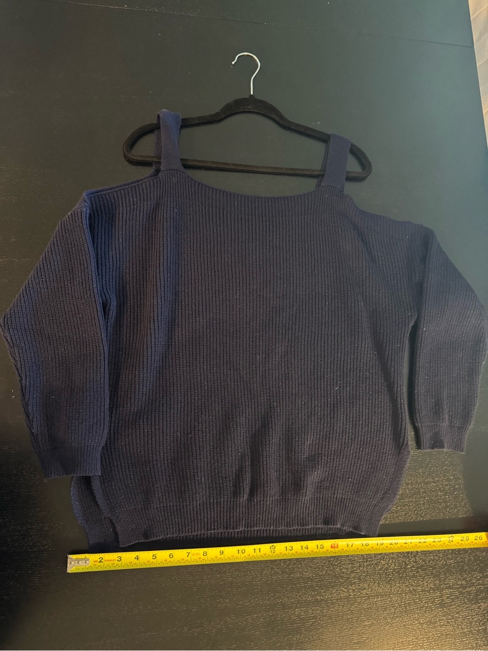 Women's Navy Blue Off-Shoulder Knit Sweater